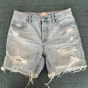 Everlane Blue Jean Denim Long Walking Shorts Distressed Raw-Edge